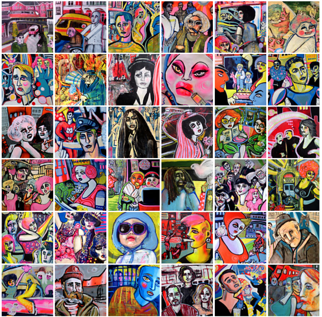 Kacheln von 26 bunten Werken des Hamburger Künstlers Uli Pforr von 2011.